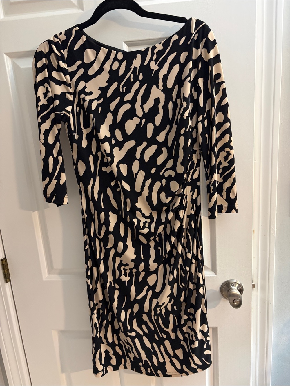 Eliza J Black and Cream Animal-Print Midi Sheath Dress